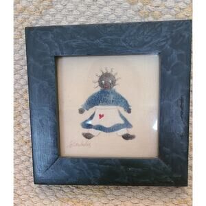 Small theorem painting Linda Brubaker 5 1/2" americana black baby girl nursery